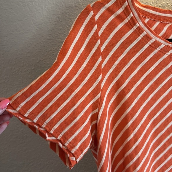 SOFT SURROUNDINGS Indra Striped Tee Cotton/ Koi Orange/ Size Medium - Picture 3 of 5